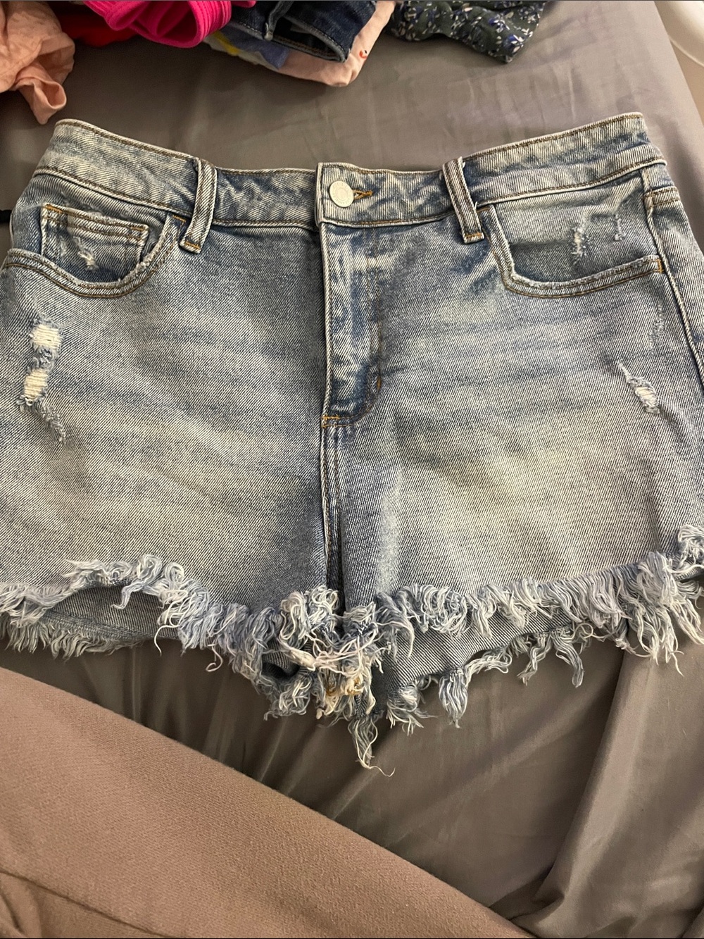 Cello High Waist Denim Frayed Shorts